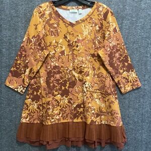 Logo Lori Goldstein Tunic Top Womens M Boho Abstract Ruffle Hem Lounge Lagenlook